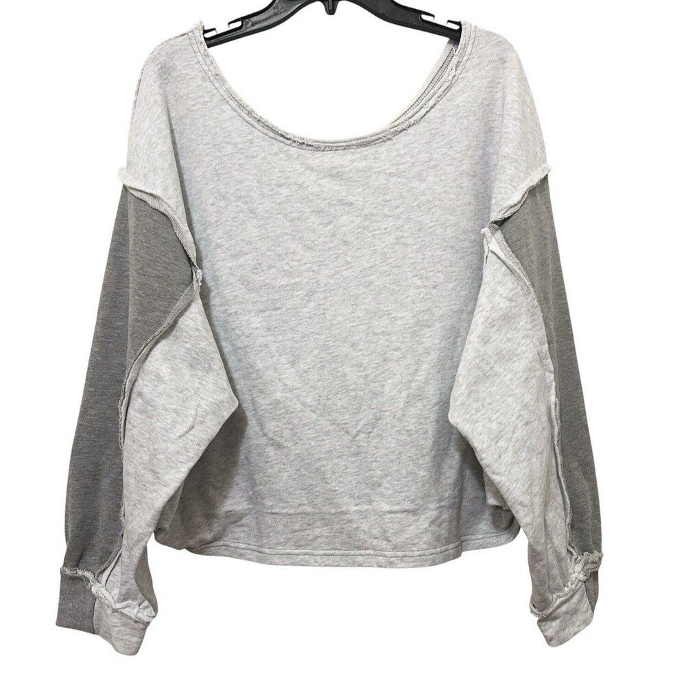 POL Two-Tone Heather Gray Oversized Crop Sweatshirt Wide Neck Slouchy Boho MED